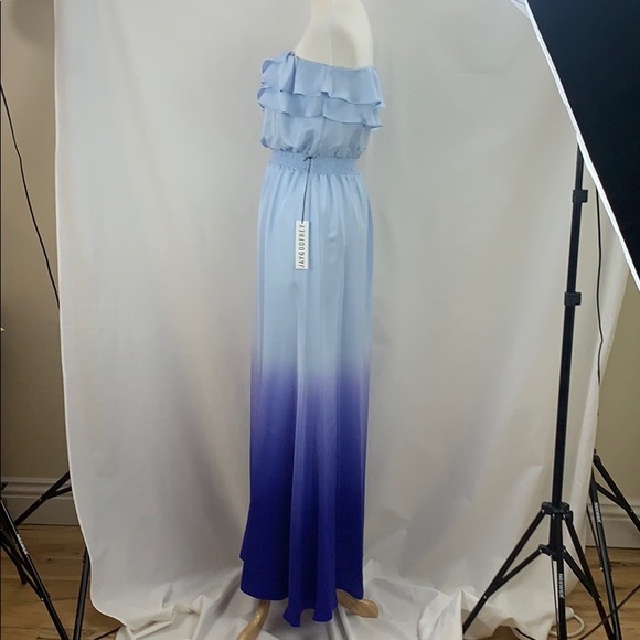 JAYGODFREY 💯% Silk Off-Shoulder Maxi, Lapis Blue Ombré, Size 10, NWT - Picture 3 of 8